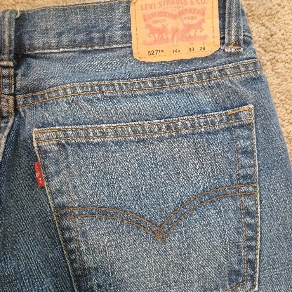 Levis 527‎ Slim Bootcut Mens Jeans Medium Wash Blue Denim 30x25